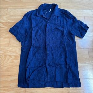 Blue Embroidered Casual Button-Down